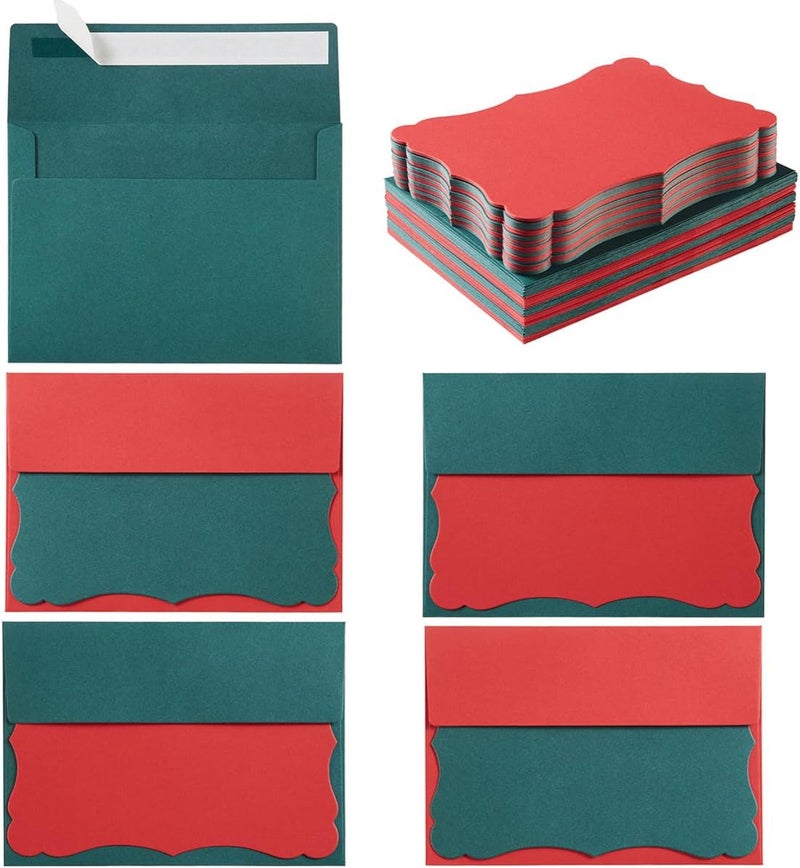 Toperd 100 Pack A4 Envelopes with Colorful Blank 4x6 Cards Self-Adhesive Business Envelopes Invitations Cards Envelopes (Christmas Green Red, A4) - Image 1